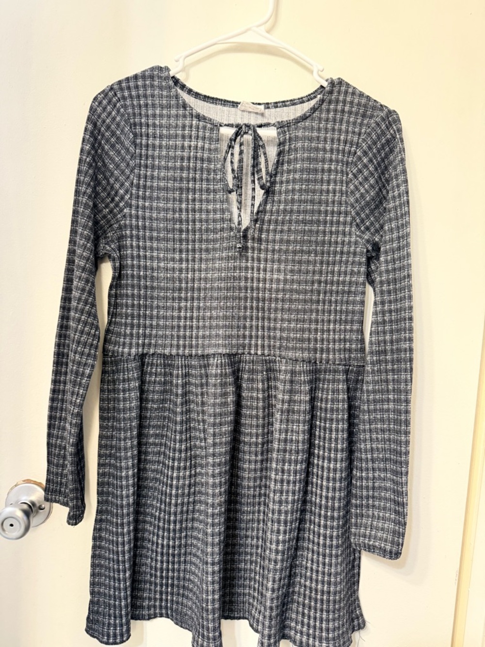 Cotton On Girls Grey Plaid Long-Sleeve Peplum Dress